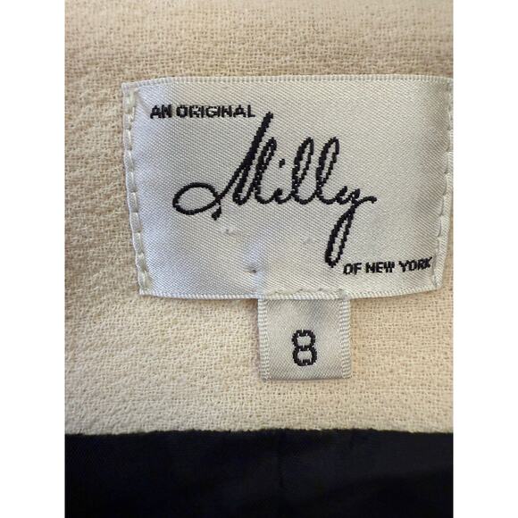 MILLY Women's 8 Black‎ Mini Skirt Ivory Colorblock Trim - Picture 3 of 8